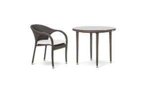 FIESTA DINING SET <br>4 CHAIRS & TABLE Ø90CM <br>INC CLEAR GLASS TOP