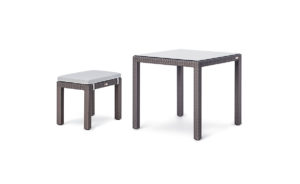 LINEAR DINING SET <br>2 STOOLS & TABLE 80x80CM <br>INC CLEAR GLASS TOP