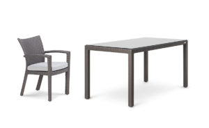 PALM DINING SET <br>4 CHAIRS & TABLE 180x100CM <br>INC CLEAR GLASS TOP