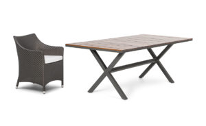 TRES DINING SET <br>6 KEYWEST ARM CHAIRS & TABLE 200X100CM <br>WITH TEAK SLATS & TAUPE FRAME