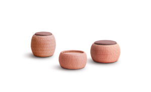 SOL SET <br>STOOL Ø52CM <br>OTTOMAN Ø66CM <br>COFFEE TABLE Ø58CM
