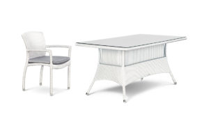 CATALONIA DINING SET <br>4 ARM CHAIRS &<br> TABLE 160X90CM <br>INC CLEAR GLASS TOP