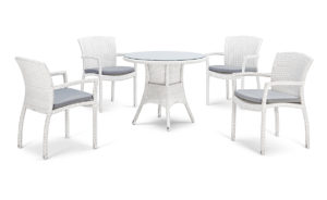 CATALONIA DINING SET <br>4 CHAIRS & TABLE Ø90CM <br>INC CLEAR GLASS TOP