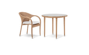 FIESTA DINING SET <br>2 CHAIRS & TABLE Ø90CM <br>INC CLEAR GLASS TOP