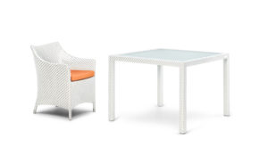KEYWEST DINING SET <br>4 CHAIRS & TABLE 100x100CM <br>INC FROSTED GLASS INSERT