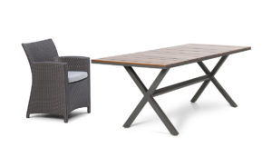 TRES DINING SET <br>4 CHAIRS & TABLE 200x100CM <br>WITH TEAK SLATS & TAUPE FRAME